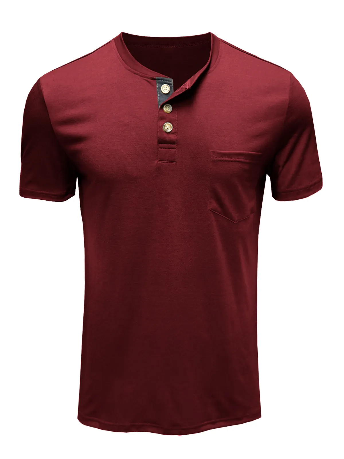 Men's Summer Solid Color Cotton Casual Henley Collar Short Sleeve T-Shirt