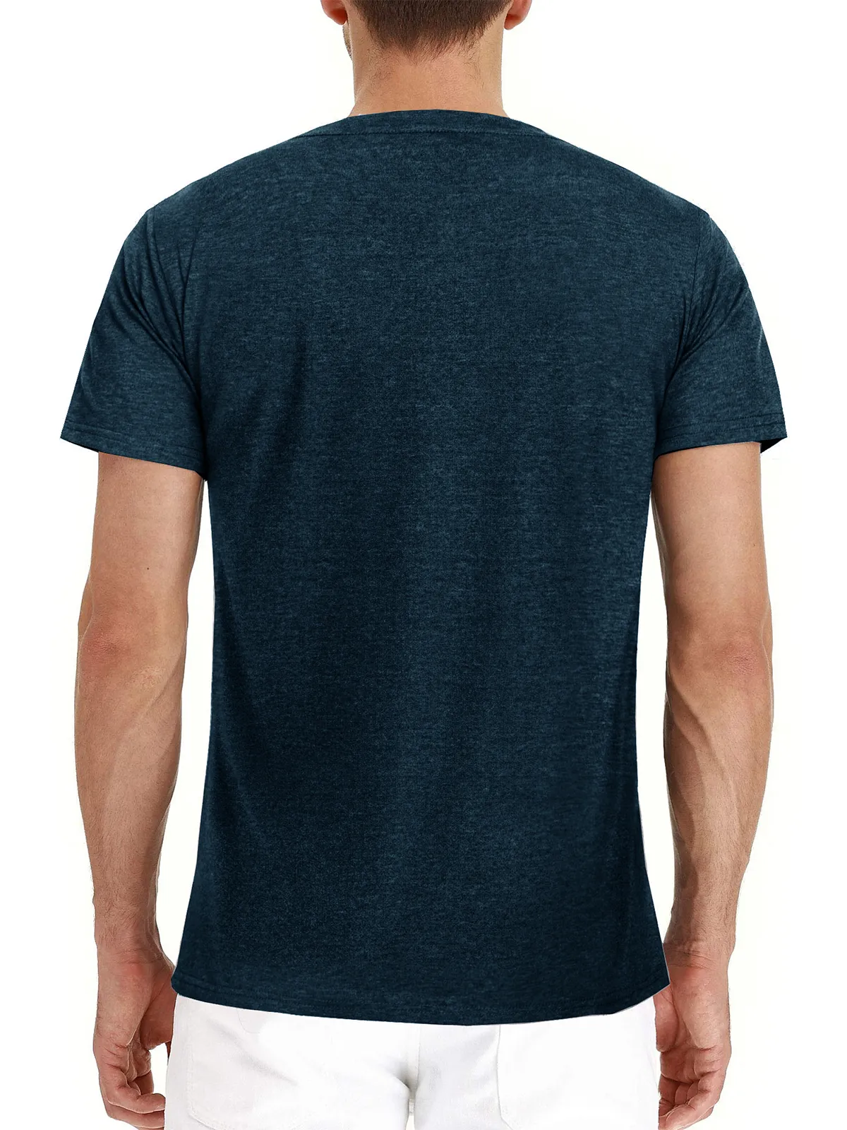 Men's Summer Solid Color Cotton Casual Henley Collar Short Sleeve T-Shirt
