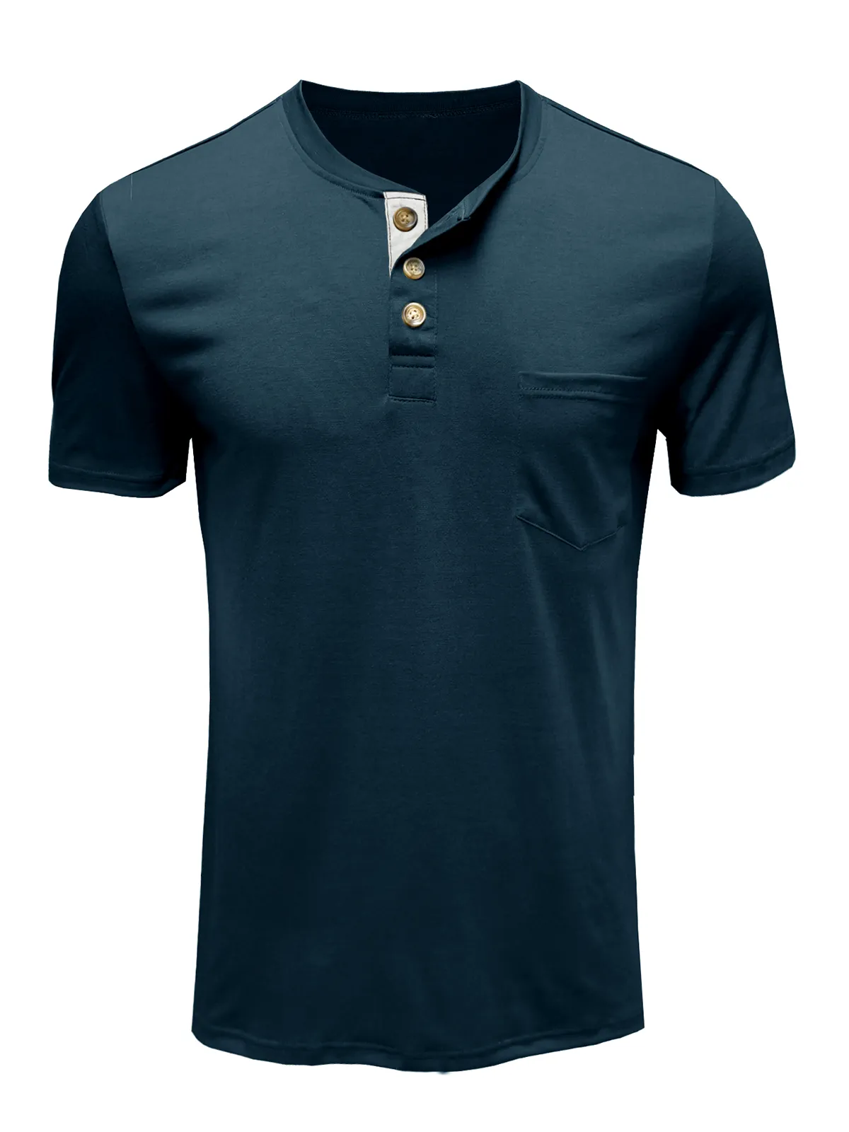 Men's Summer Solid Color Cotton Casual Henley Collar Short Sleeve T-Shirt