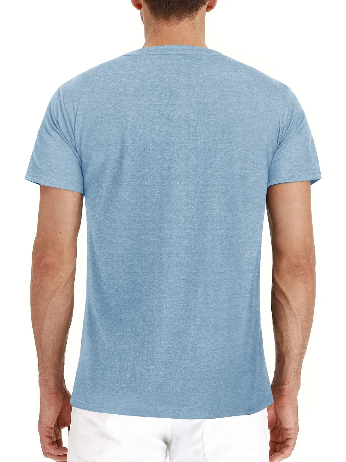 Men's Summer Solid Color Cotton Casual Henley Collar Short Sleeve T-Shirt