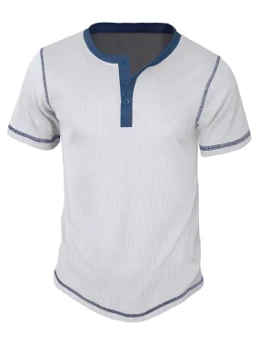 Men's Vintage Solid Color Henley Collar Casual Short Sleeve T-Shirt