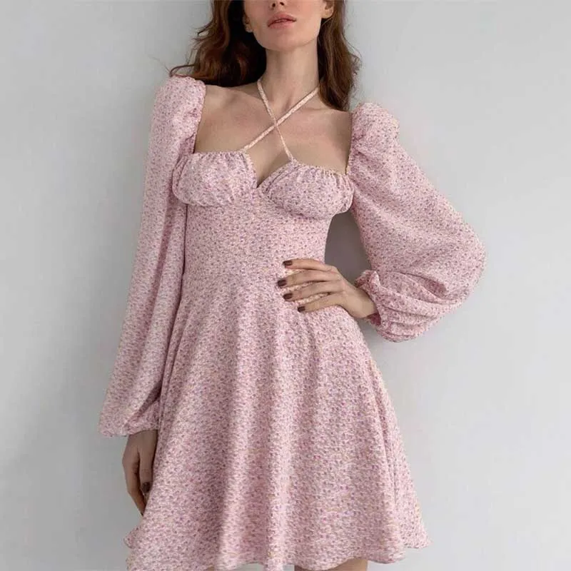 Multi-Style Elegant Floral Print Summer Dresses with Long Lantern Sleeves