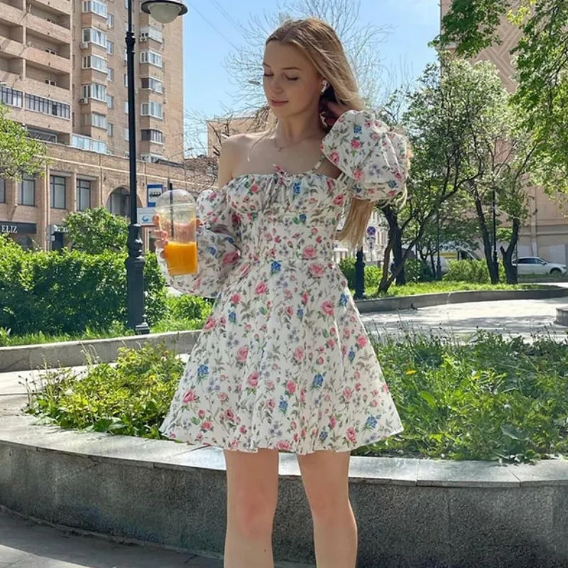 Multi-Style Elegant Floral Print Summer Dresses with Long Lantern Sleeves