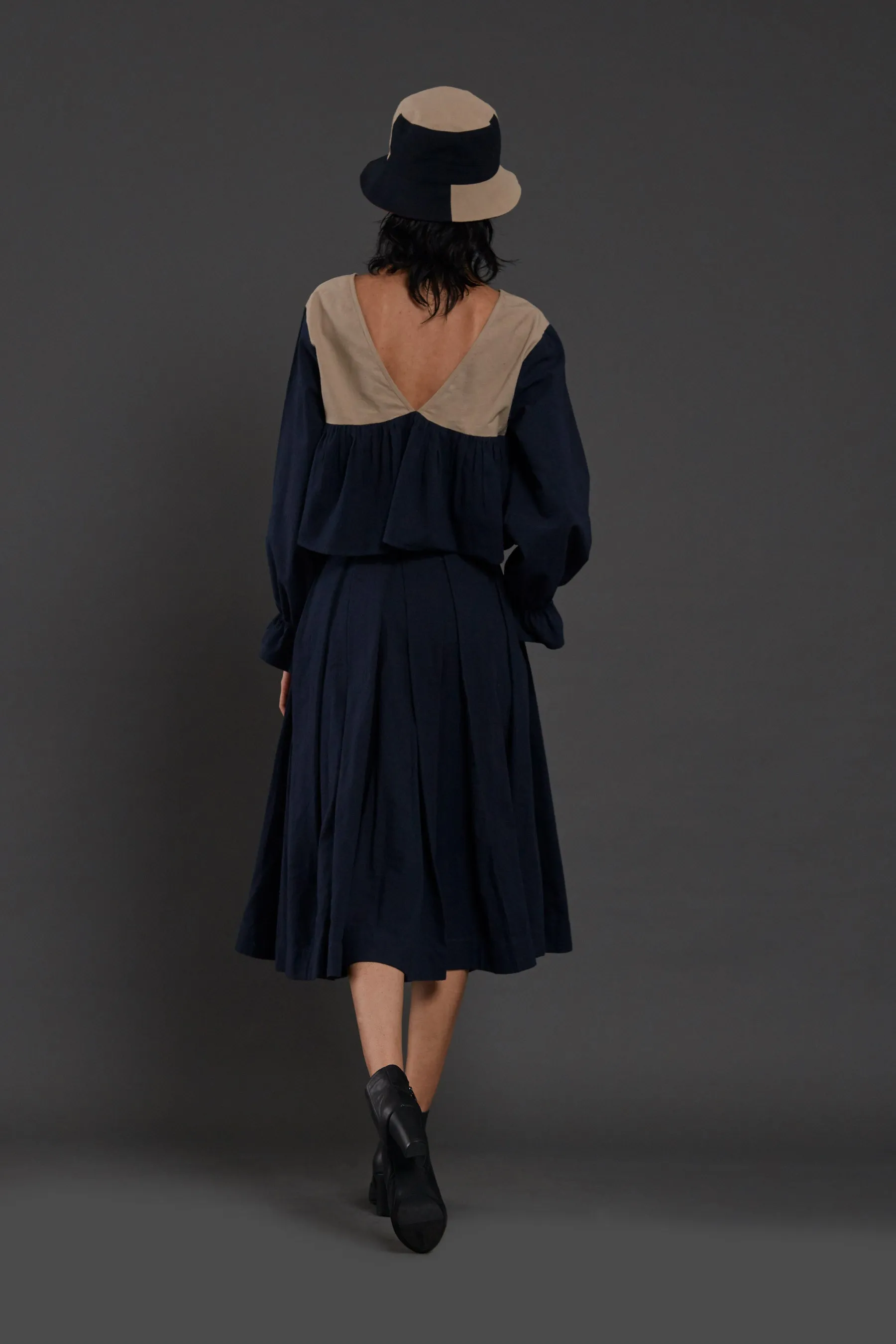 Navy Blue & Beige Bow Set