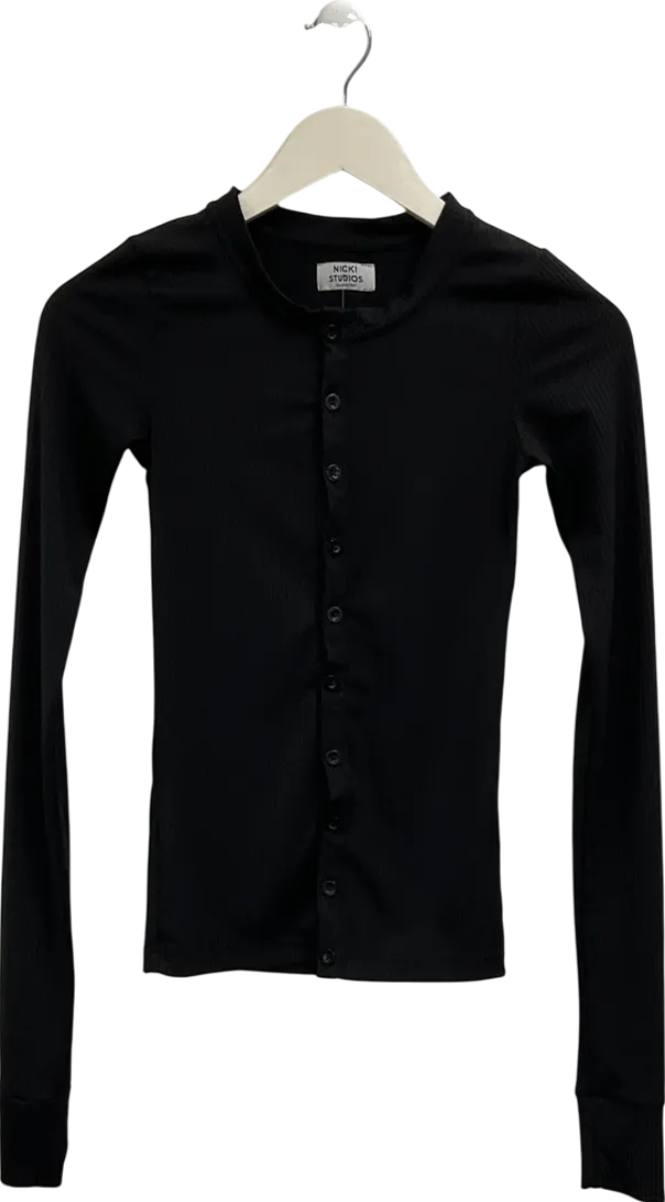 Nicki studios Black Long-sleeved Henley Shirt UK XS