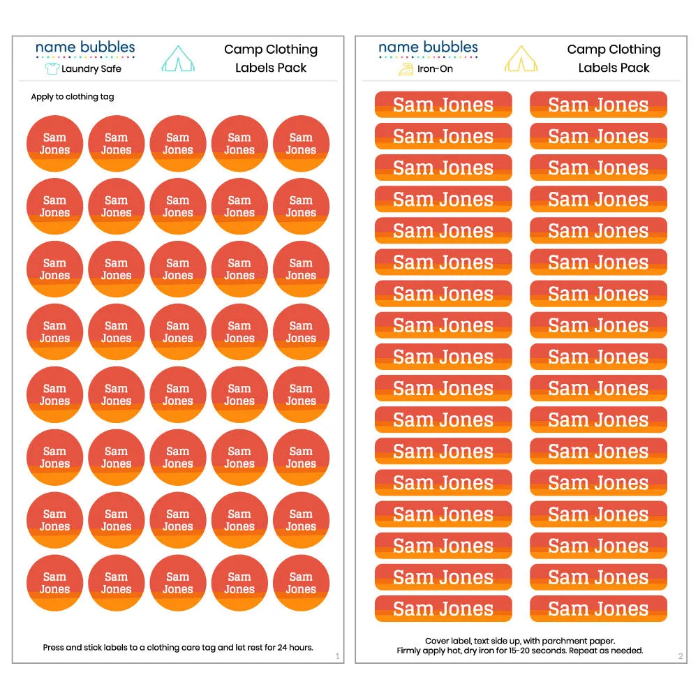 Ombre Camp Clothing Labels Pack
