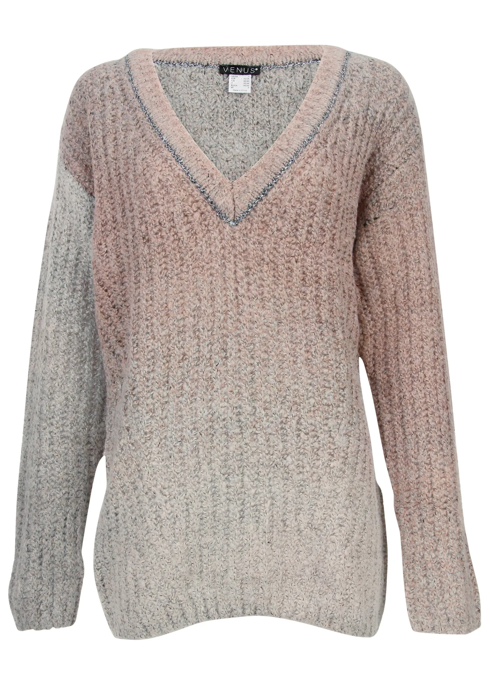 Ombre Knit V-Neck Sweater - Pink Multi