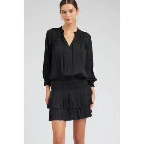 Pleated 3-Quarter Sleeve Mini Dress