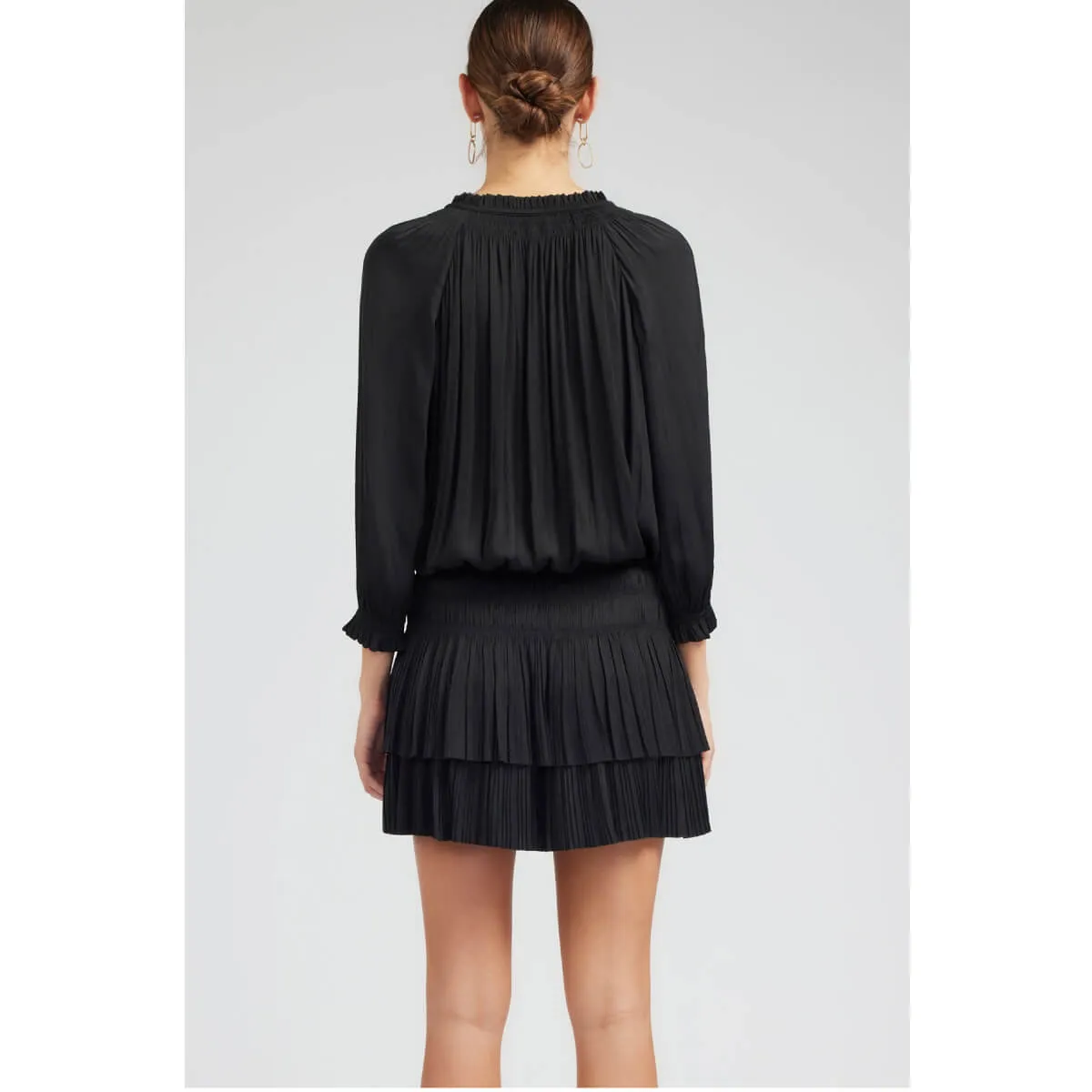 Pleated 3-Quarter Sleeve Mini Dress