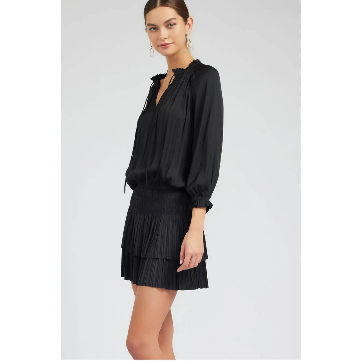 Pleated 3-Quarter Sleeve Mini Dress