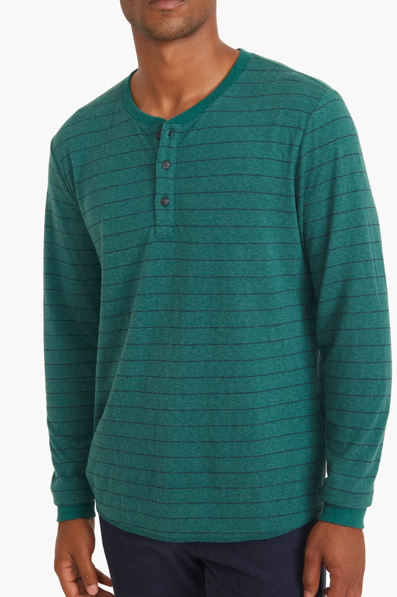 Ponderosa Pine Navy Stripe Double Knit Henley