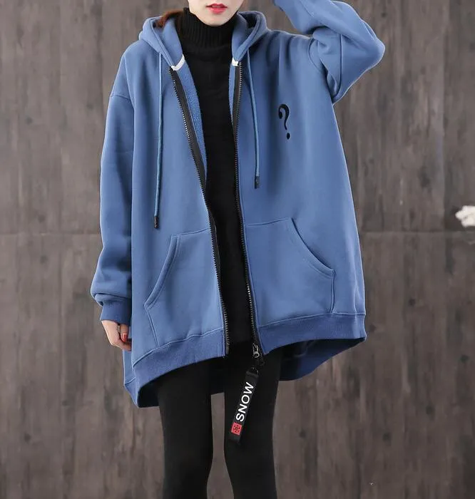 Print Hooded Loose Blouse Spring Tunic Casual Women Zipper Cotton Tops WG961707