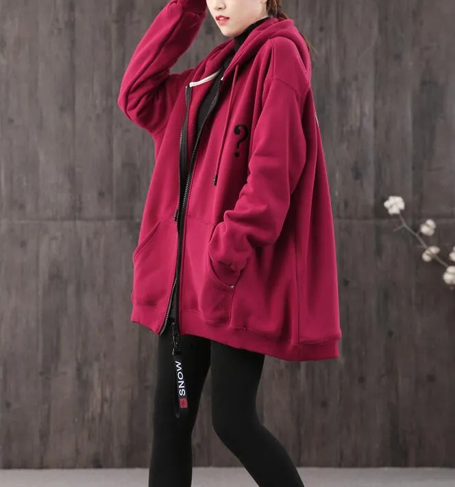 Print Hooded Loose Blouse Spring Tunic Casual Women Zipper Cotton Tops WG961707