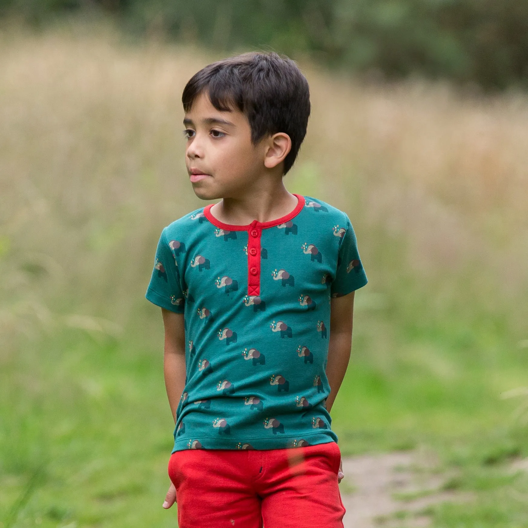 Rainbow elephants henley top: Size 6-7Y