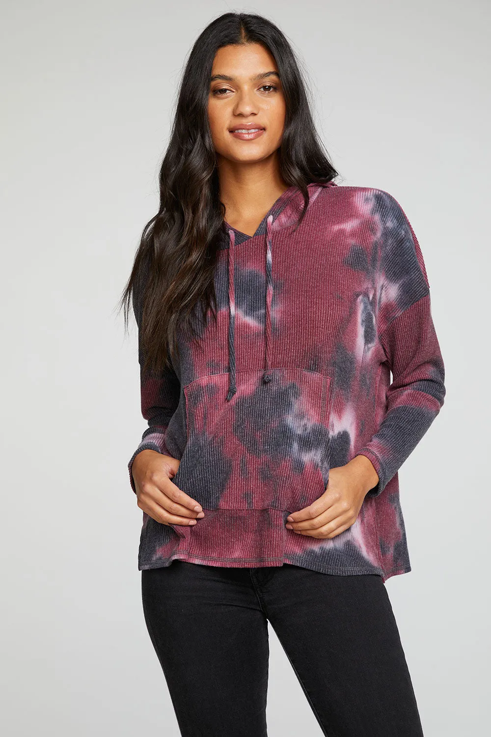 Recycled Love Rib Long Sleeve Drop Shoulder Slit Side Pullover Hoodie