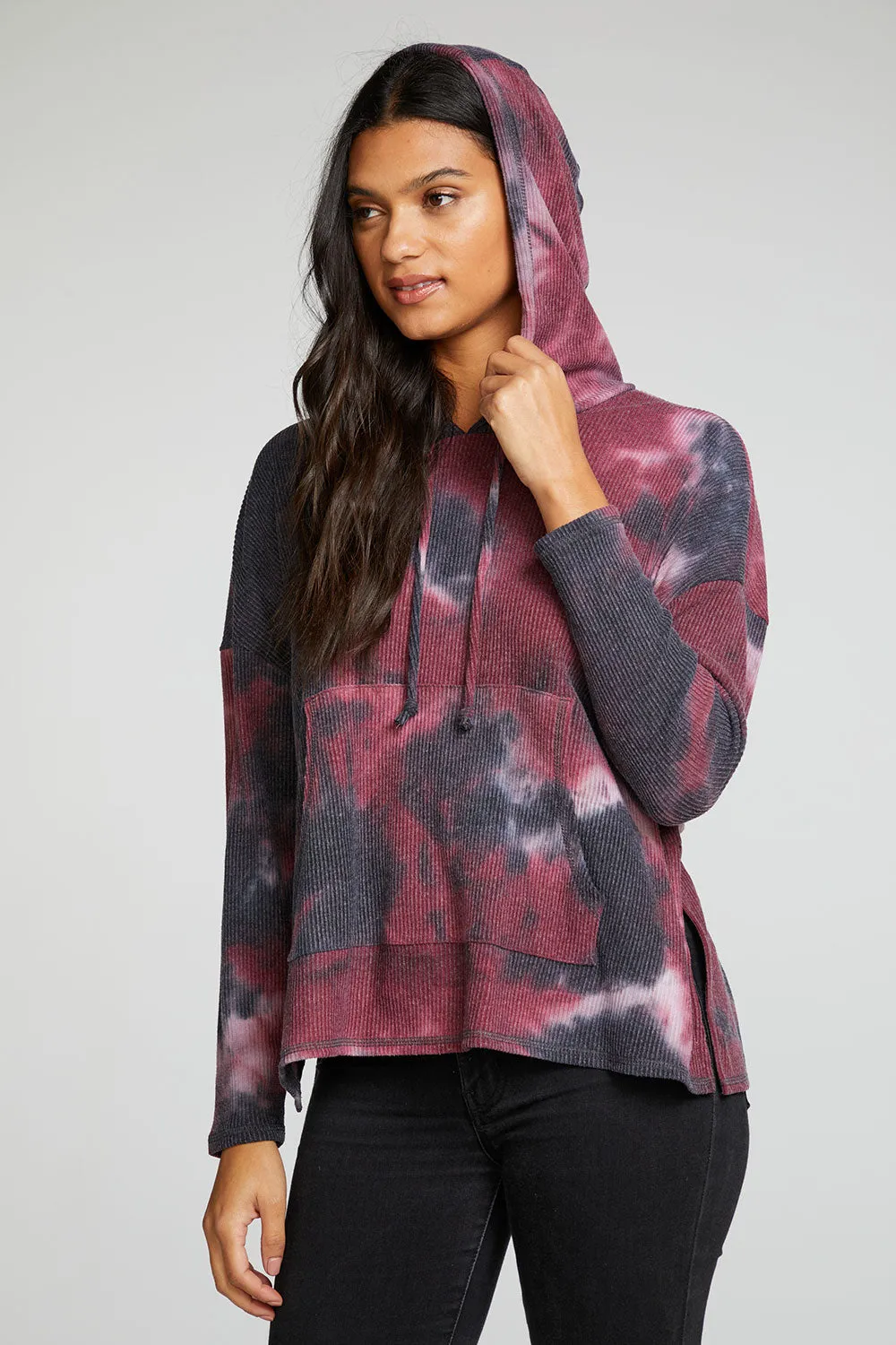 Recycled Love Rib Long Sleeve Drop Shoulder Slit Side Pullover Hoodie