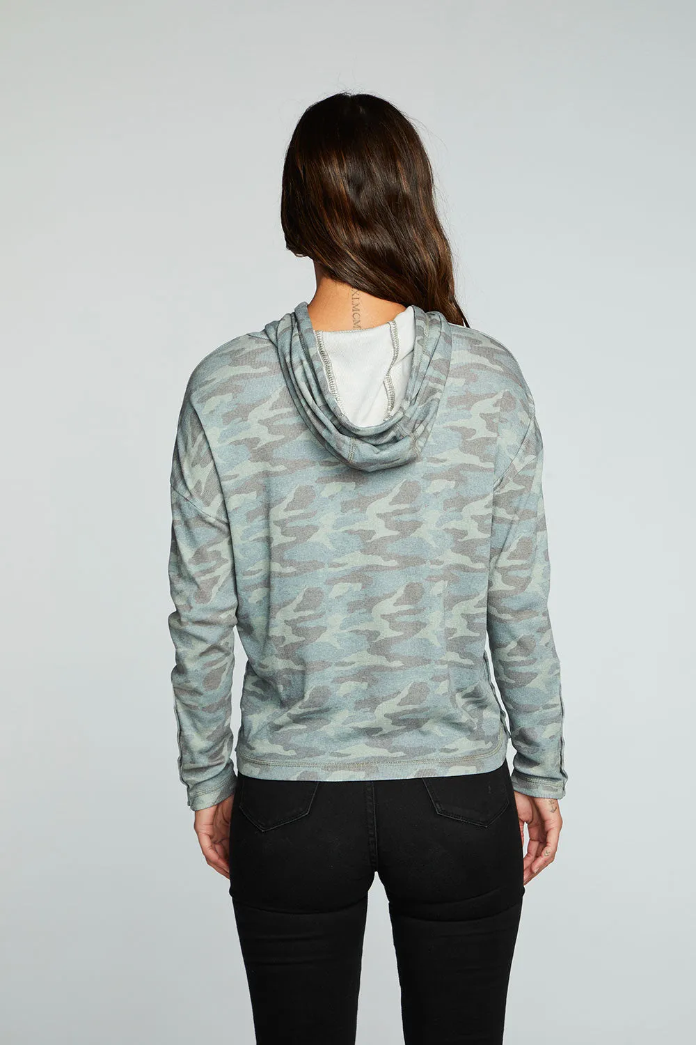 Recycled Vintage Rib Drop Shoulder Snap Detail Pullover Hoodie