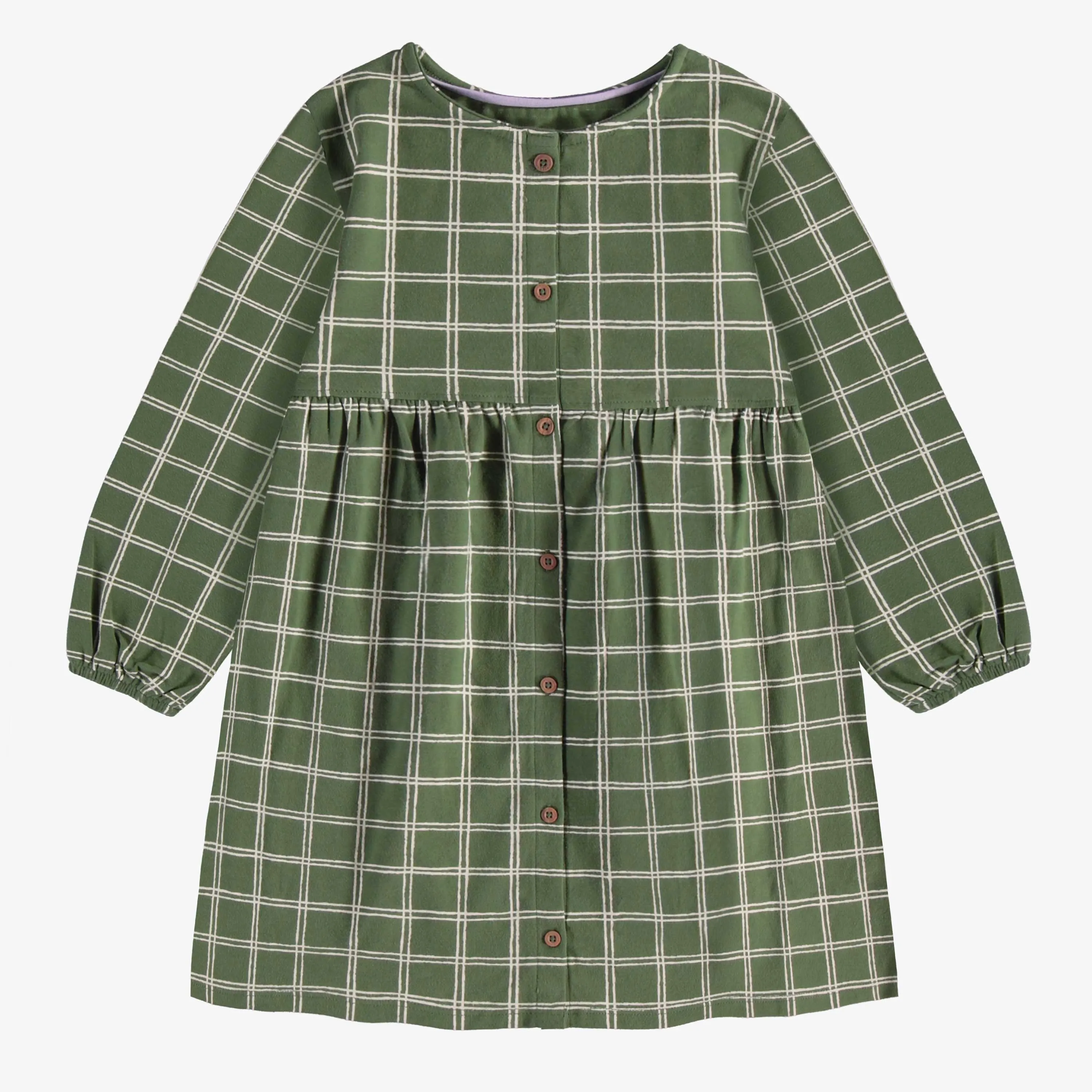 Robe verte à carreaux en jersey, enfant || Green plaid dress in jersey, child