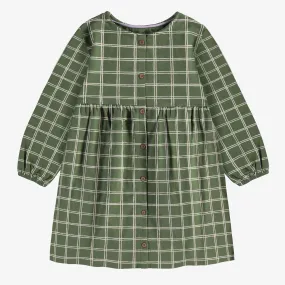 Robe verte à carreaux en jersey, enfant || Green plaid dress in jersey, child