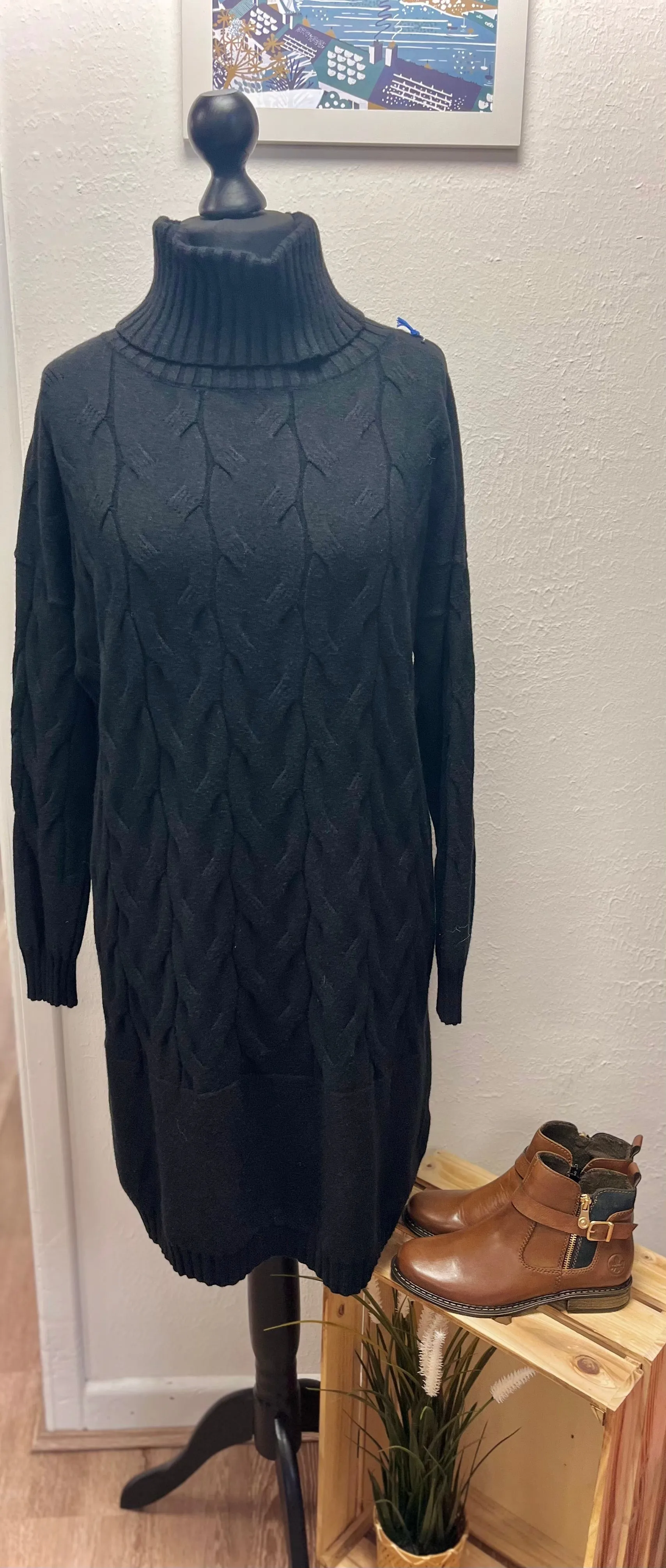 Roll Neck Cable Knit Jumper Dress One Size 10-18