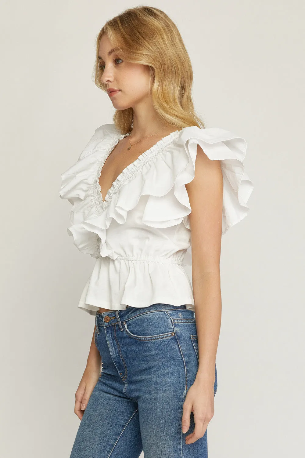 Ruffled Peplum Top, Off White