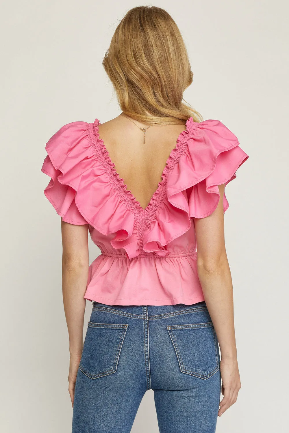 Ruffled Peplum Top, Pink