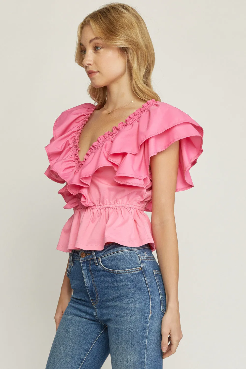Ruffled Peplum Top, Pink