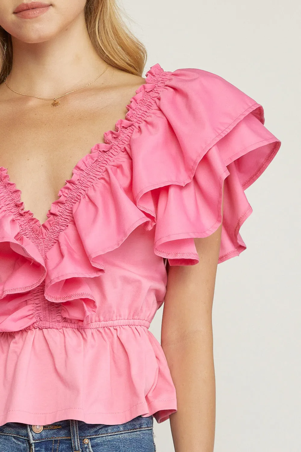 Ruffled Peplum Top, Pink