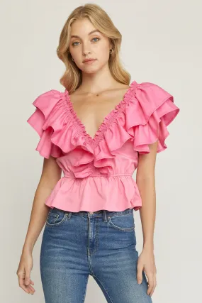 Ruffled Peplum Top, Pink