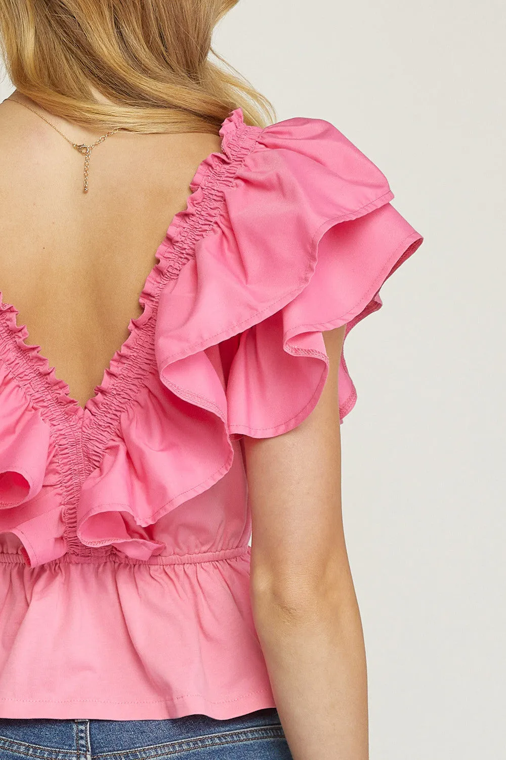 Ruffled Peplum Top, Pink