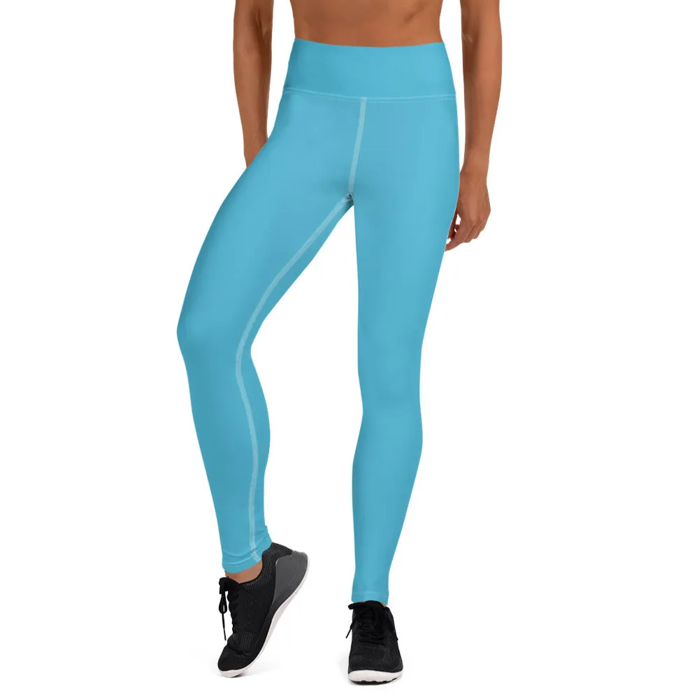 Sky Blue Women's Yoga Leggings, Modern Solid Color Long Women's Tights-Made in USA/EU/MX