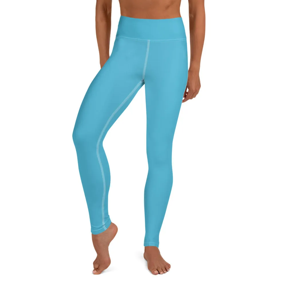Sky Blue Women's Yoga Leggings, Modern Solid Color Long Women's Tights-Made in USA/EU/MX