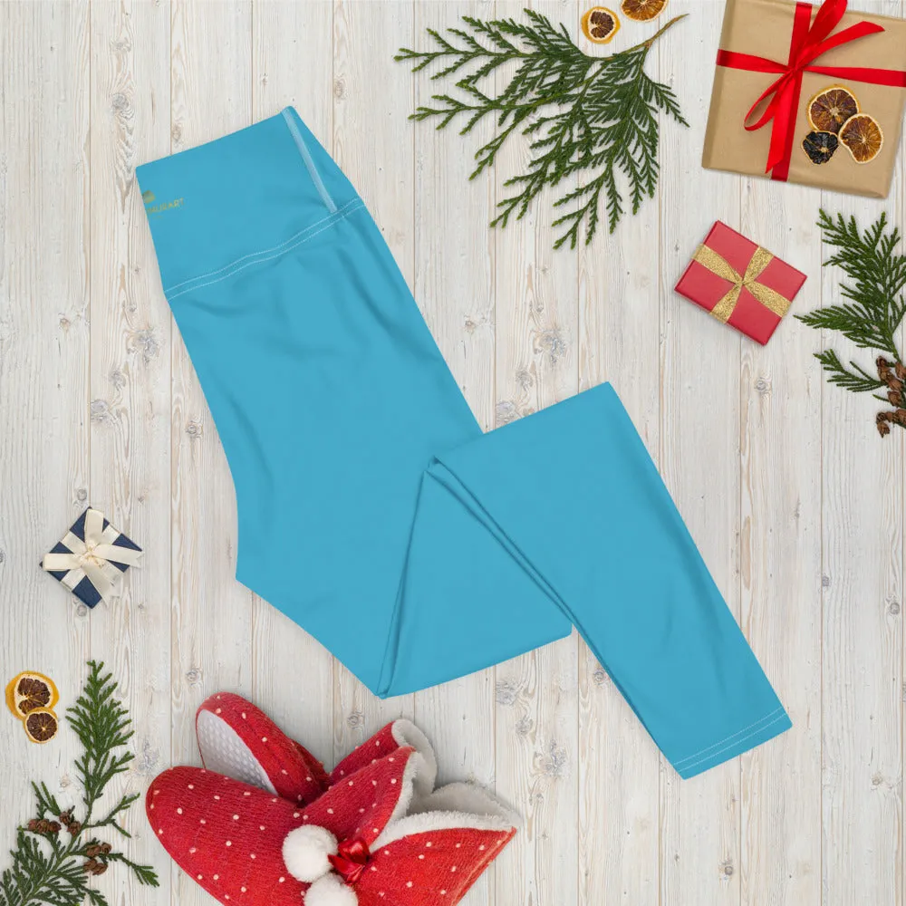 Sky Blue Women's Yoga Leggings, Modern Solid Color Long Women's Tights-Made in USA/EU/MX