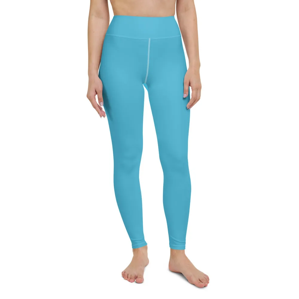 Sky Blue Women's Yoga Leggings, Modern Solid Color Long Women's Tights-Made in USA/EU/MX