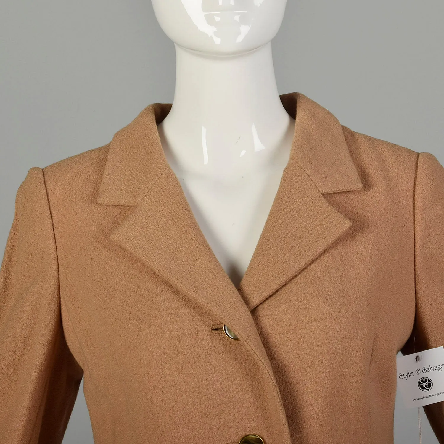 Small 1970s Suit Minimalist Camel Pleated Skirt 2pc Blazer Ensemble