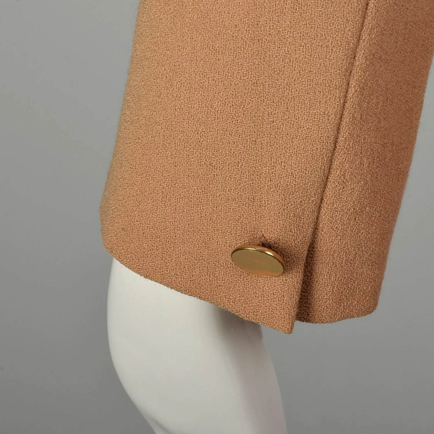 Small 1970s Suit Minimalist Camel Pleated Skirt 2pc Blazer Ensemble