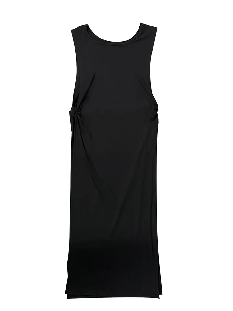 Solid Sleeveless Beach cover-ups dress Tunic Long Pareos Bikinis High Cut Cover up side slit beach dress Beachwear