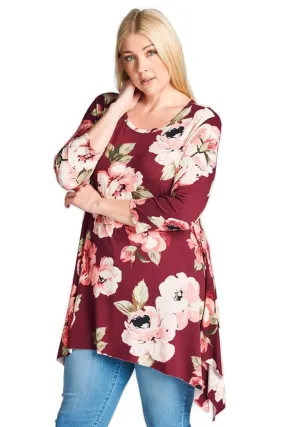 Wine Floral Swing Top Plus Size