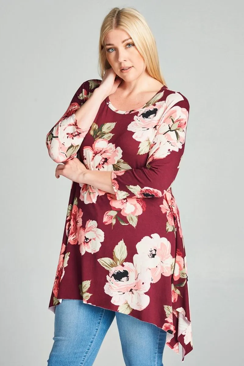 Wine Floral Swing Top Plus Size