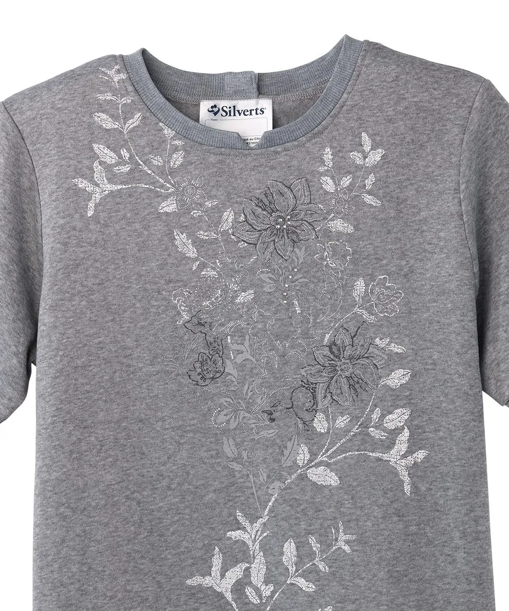 Women's Open Back Floral Fleece Top