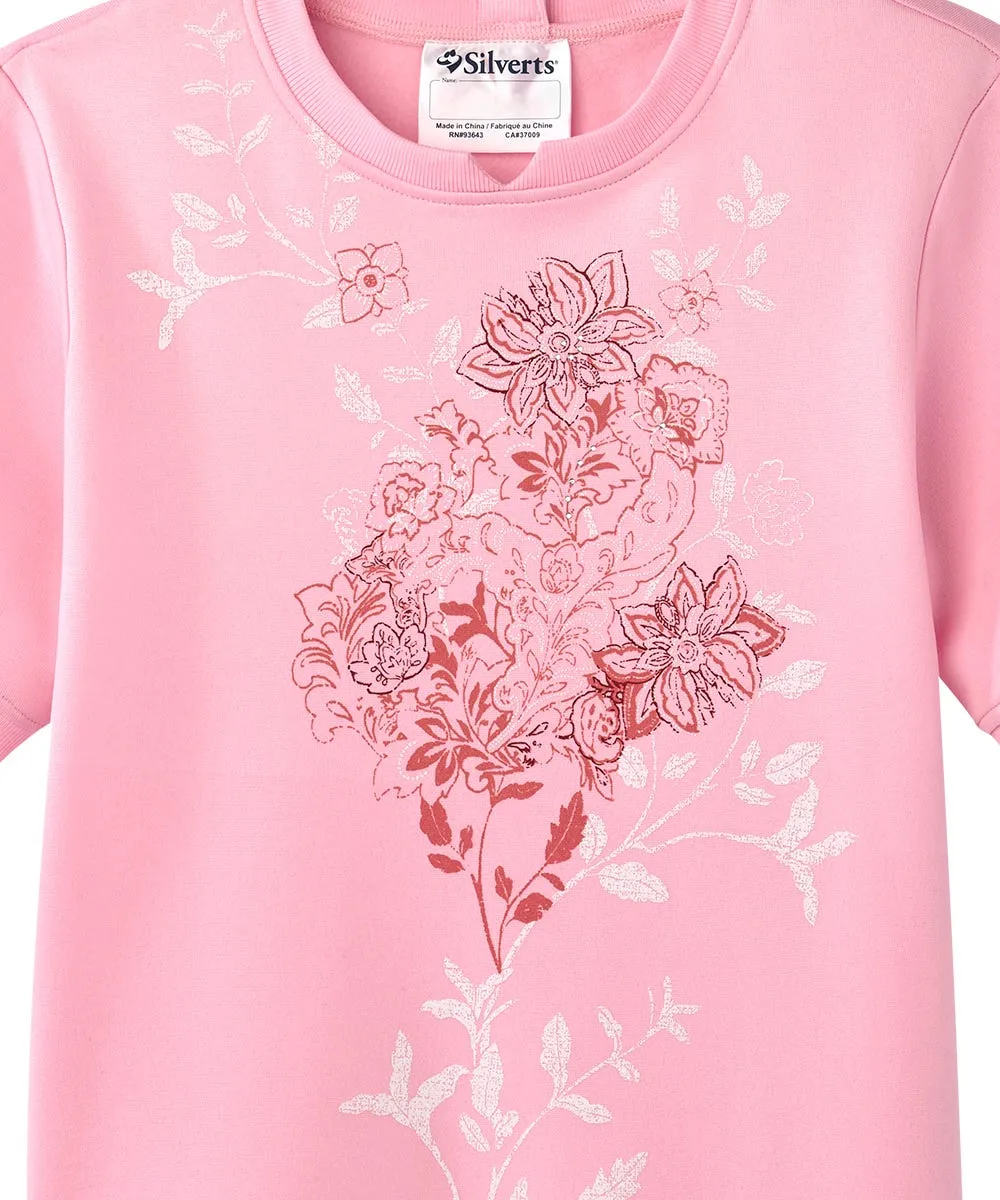 Women's Open Back Floral Fleece Top